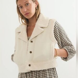 Marine Layer Vest Women's XL Quebec Sherpa Natural Ivory Vegan Suede Cozy